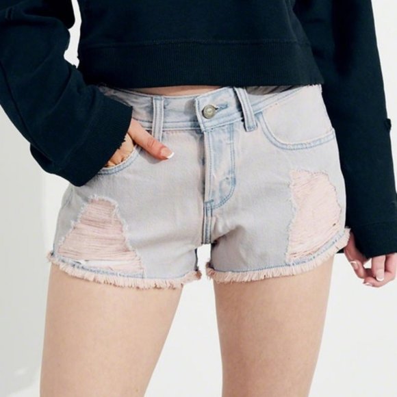 Hollister Low Rise Distressed Ripped  Boyfriend Short Pastel Pink Purple - Picture 1 of 10